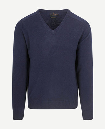 Trui v-hals lamswol donkerblauw