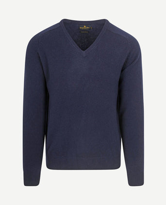 Trui v-hals lamswol donkerblauw