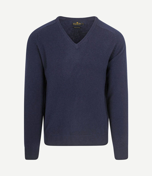 Trui v-hals lamswol donkerblauw