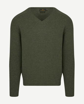 Steppin' Out trui v-hals lamswol olijfgroen | Regular-fit