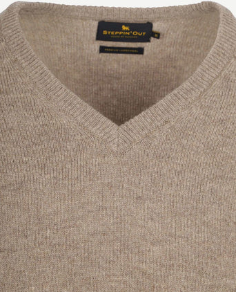 Steppin' Out trui v-hals lamswol sand | Regular-fit