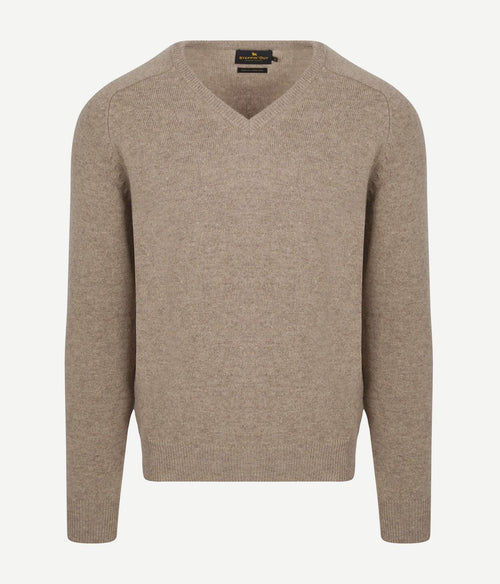 Trui v-hals lamswol sand