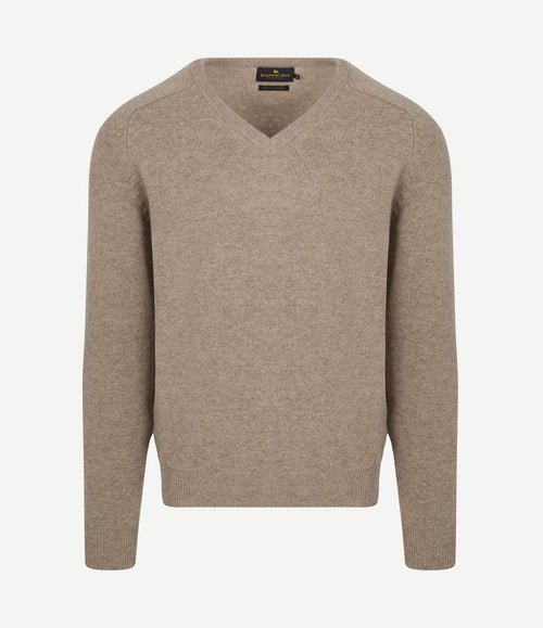 Trui v-hals lamswol sand