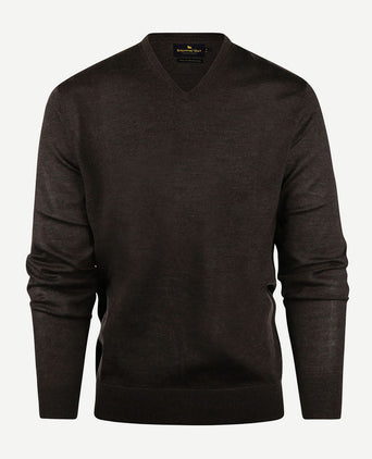 Steppin' Out trui v-hals merinowol bruin | Regular-fit
