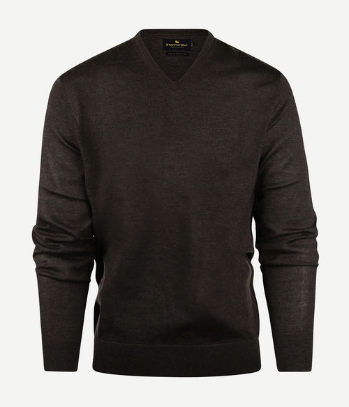 Steppin' Out trui v-hals merinowol bruin | Regular-fit