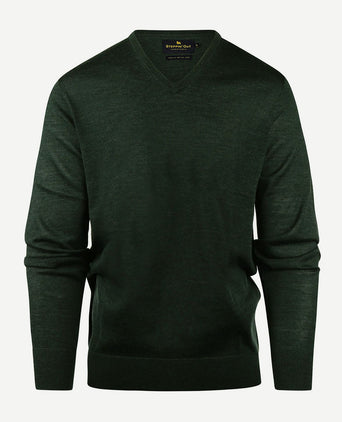 Steppin' Out trui v-hals merinowol donkergroen | Regular-fit