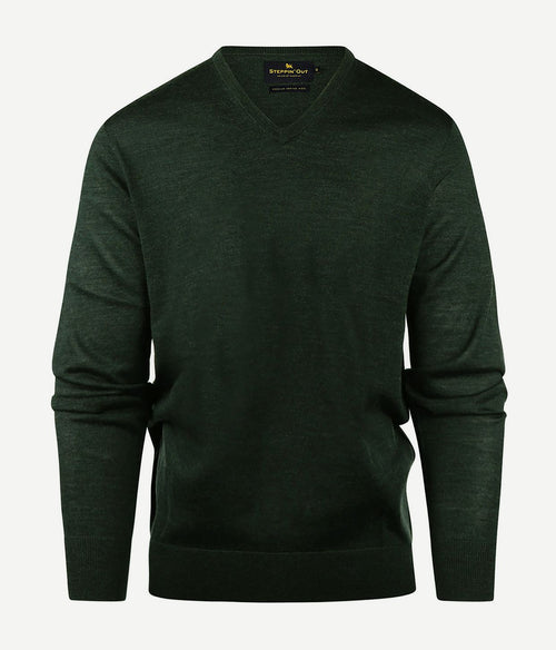 Steppin' Out trui v-hals merinowol donkergroen | Regular-fit