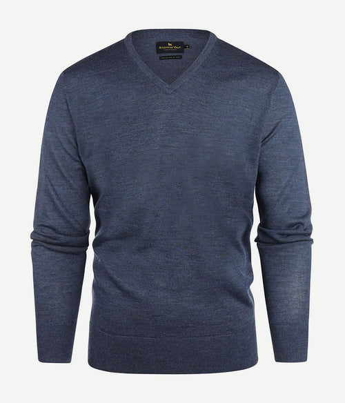 Steppin' Out trui v-hals merinowol indigo blauw | Regular-fit