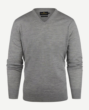 Steppin' Out trui v-hals merinowol melange grijs | Regular-fit