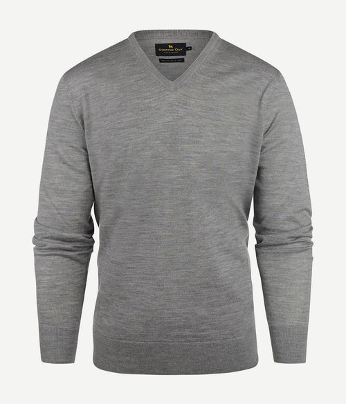 Steppin' Out trui v-hals merinowol melange grijs | Regular-fit
