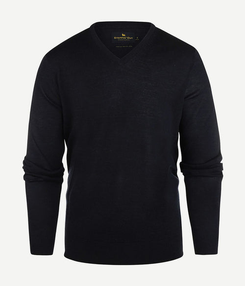 Steppin' Out trui v-hals merinowol donkerblauw | Regular-fit