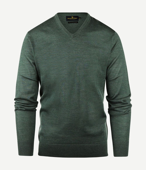 Steppin' Out trui v-hals merinowol sage groen | Regular-fit