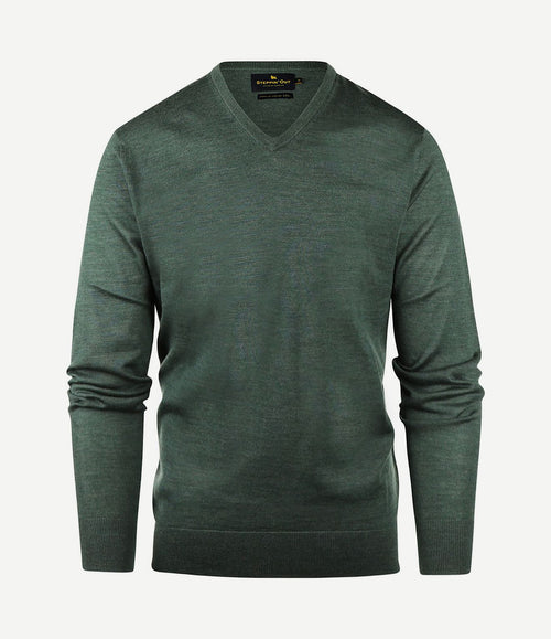 Trui v-hals merinowol sage groen
