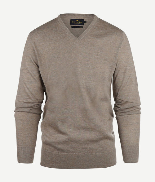 Steppin' Out trui v-hals merinowol taupe | Regular-fit