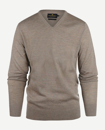 Trui v-hals merinowol taupe