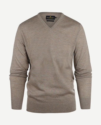 Trui v-hals merinowol taupe