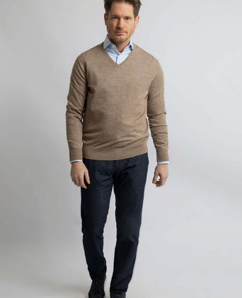 Steppin' Out trui v-hals merinowol taupe | Regular-fit