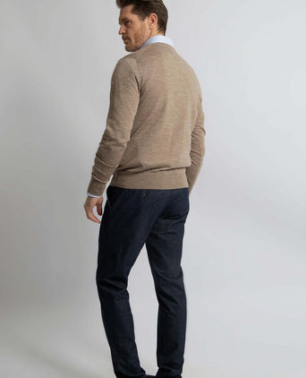 Trui v-hals merinowol taupe