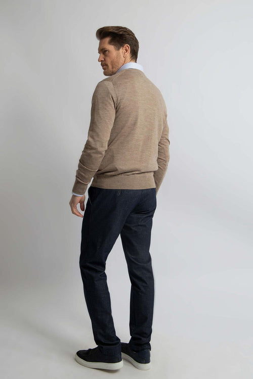 Trui v-hals merinowol taupe
