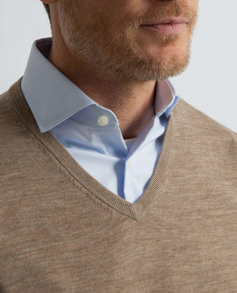 Trui v-hals merinowol taupe