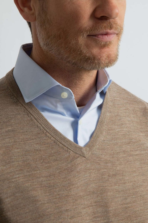 Steppin' Out trui v-hals merinowol taupe | Regular-fit