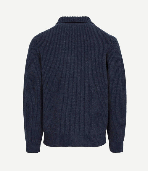 Button cardigan lamswol donkerblauw