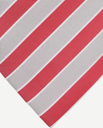 Stropdas zijde rood grijs streep
