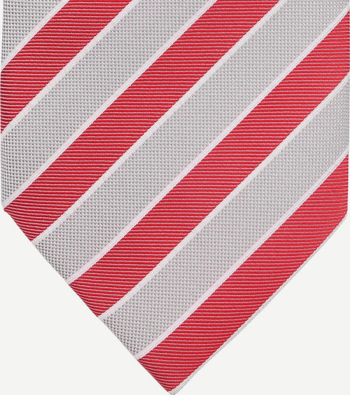 Stropdas zijde rood grijs streep