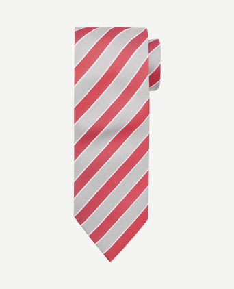 Stropdas zijde rood grijs streep