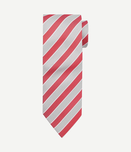 Stropdas zijde rood grijs streep