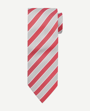 Stropdas zijde rood grijs streep