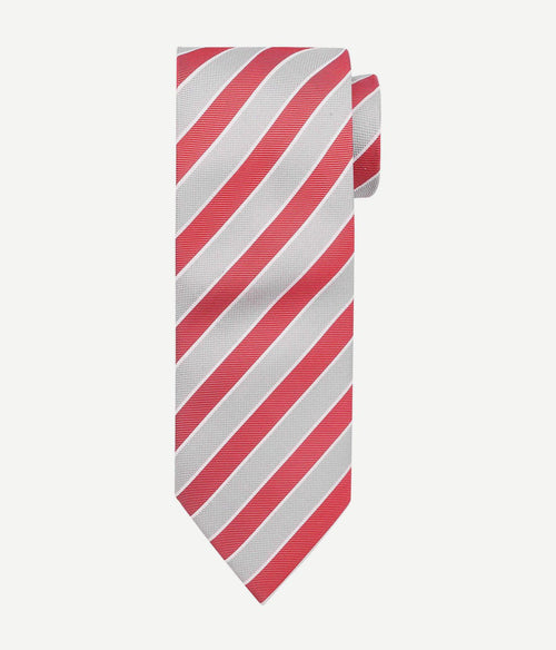 Stropdas zijde rood grijs streep