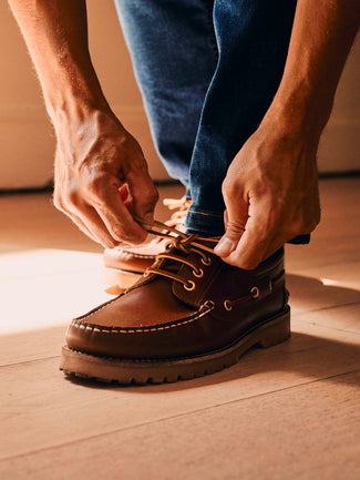 Bootschoenen leer bruin Bootschoenen leer bruin