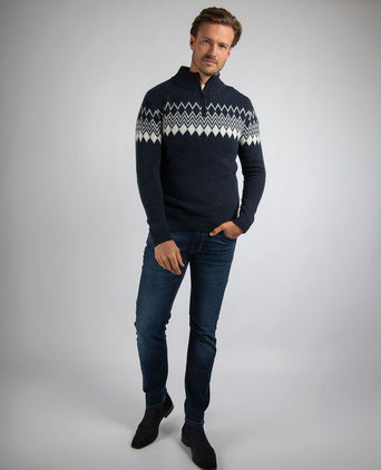 Avery nordic halve rits trui wolblend donkerblauw
