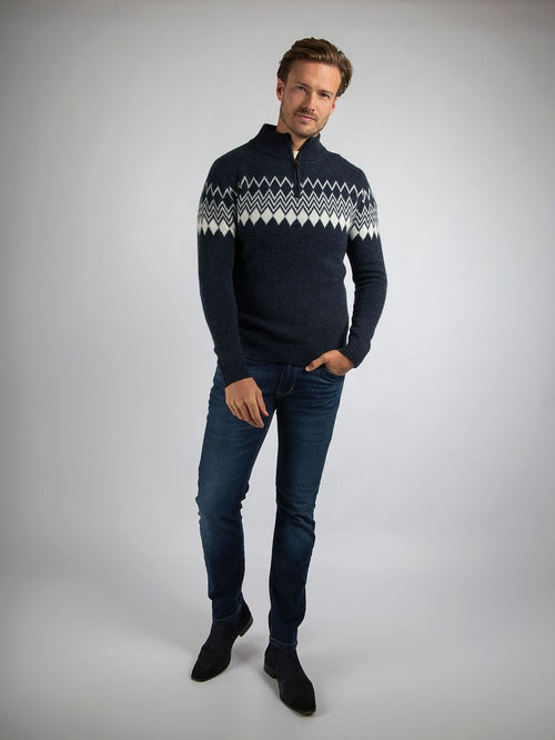Avery nordic halve rits trui wolblend donkerblauw