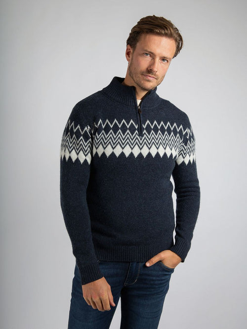 Avery nordic halve rits trui wolblend donkerblauw