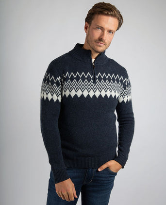 Avery nordic halve rits trui wolblend donkerblauw