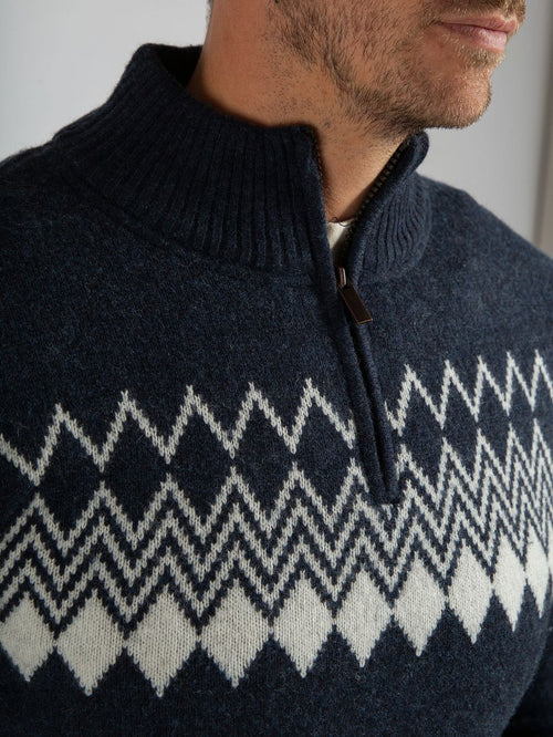 Avery nordic halve rits trui wolblend donkerblauw