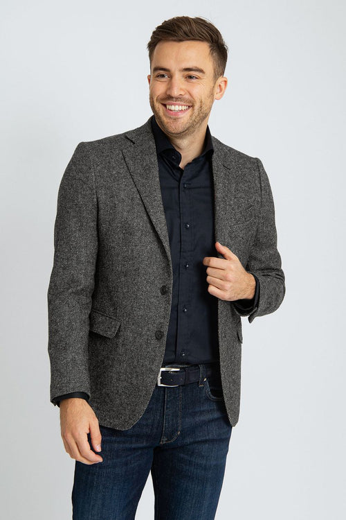 Suitable birds eye colbert merinowol antraciet | Regular-fit