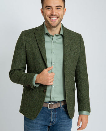 Suitable birds eye colbert merinowol groen | Regular-fit