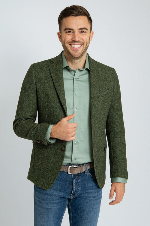 Suitable birds eye colbert merinowol groen | Regular-fit