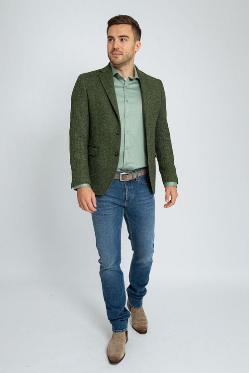 Suitable birds eye colbert merinowol groen | Regular-fit