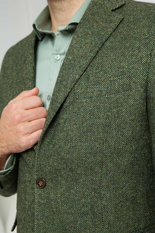 Suitable birds eye colbert merinowol groen | Regular-fit