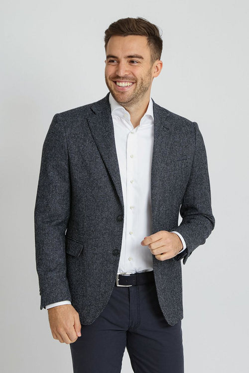 Suitable birds eye colbert merinowol donkerblauw | Regular-fit