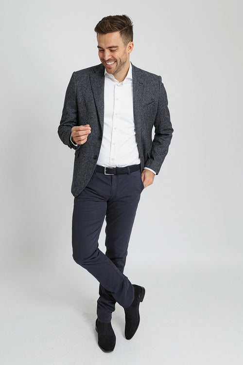 Suitable birds eye colbert merinowol donkerblauw | Regular-fit