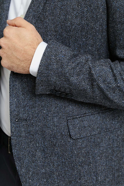 Suitable birds eye colbert merinowol donkerblauw | Regular-fit