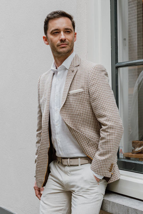 Suitable blazer grou ruiten beige