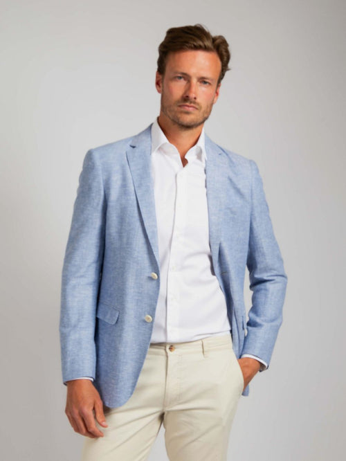 Suitable blazer linnen panama lichtblauw | Slim-fit