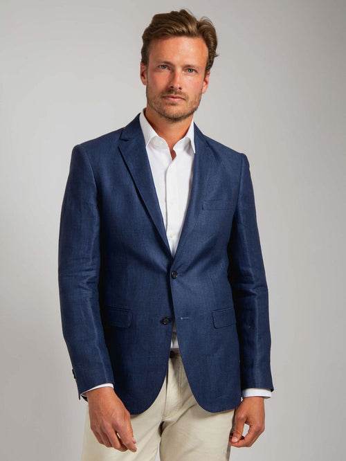 Suitable blazer linnen panama donkerblauw | Slim-fit