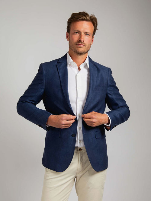 Suitable blazer linnen panama donkerblauw | Slim-fit